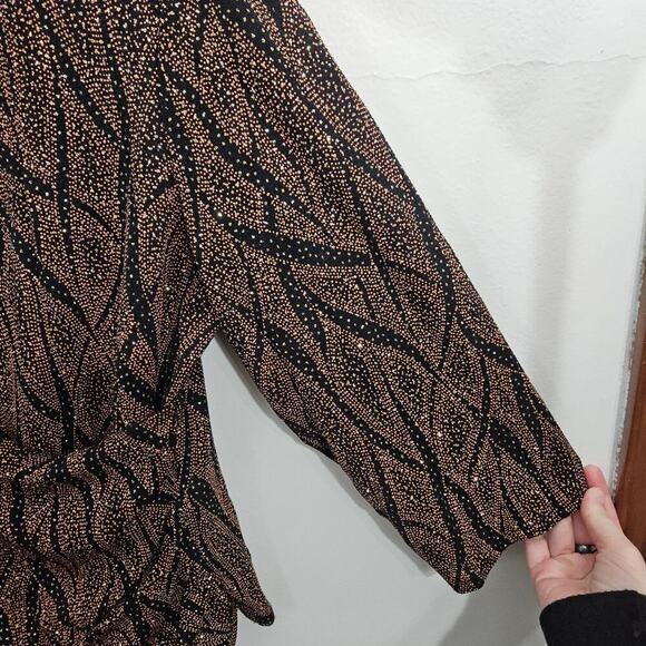 Helene Blake Sparkly Brown Crossover V-Neck Blouse Size 1x 3/4 Sleeve - Picture 4 of 8